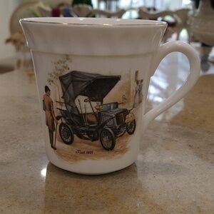 Staffordshire bone china crown England Fiat 1901 car porcelain mug 3 3/4" tall
